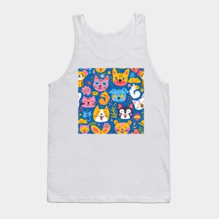 Whimsical Animal Faces Pattern Tank Top